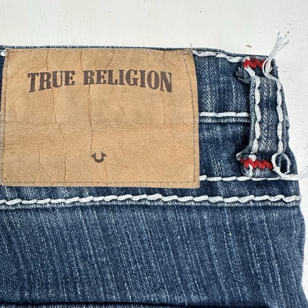 True Religion Jean Shorts Womens 32 Blue Jorts Flap Pockets Stretch Cut Offs USA